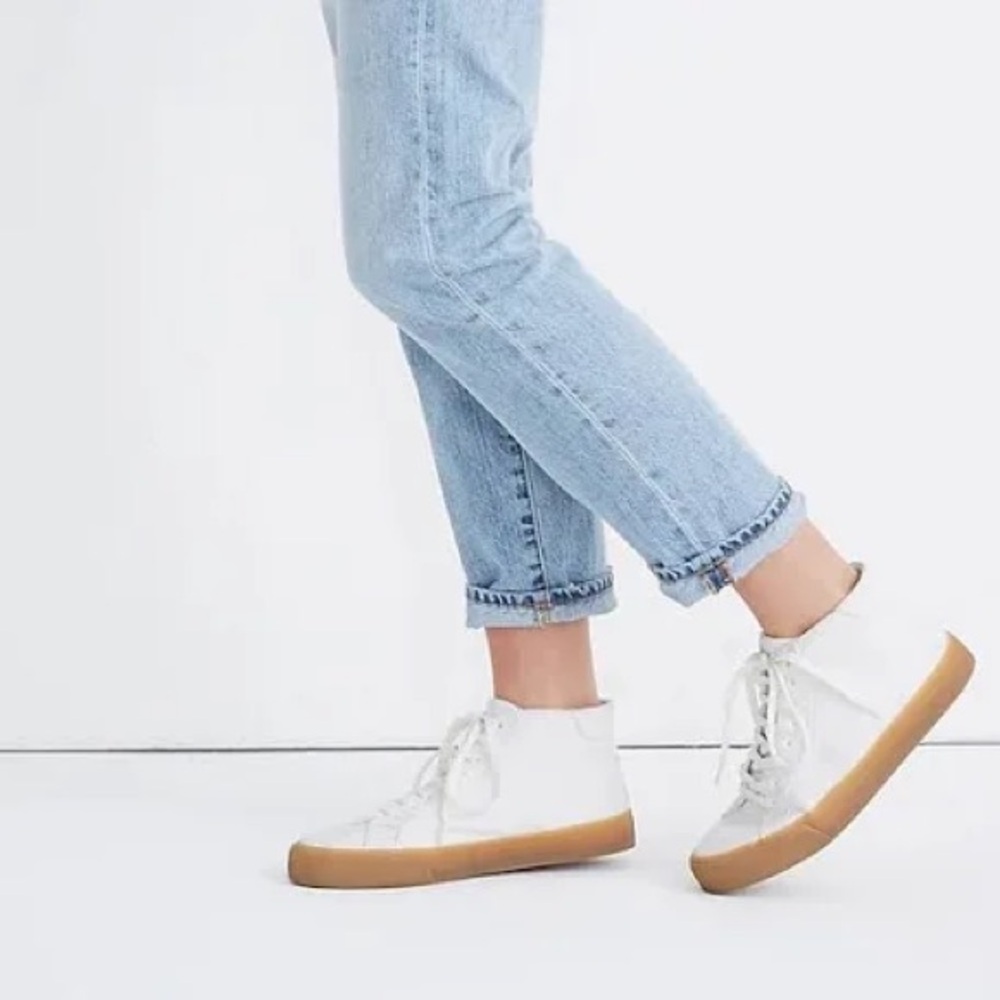 Madewell Sidewalk High Top Canvas Lace Up Unisex White Sneakers W 9M   M 7.5M